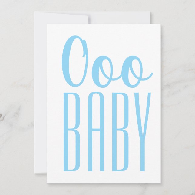 Invitación Azul Minimalista de Ooo Baby Shower (Anverso)