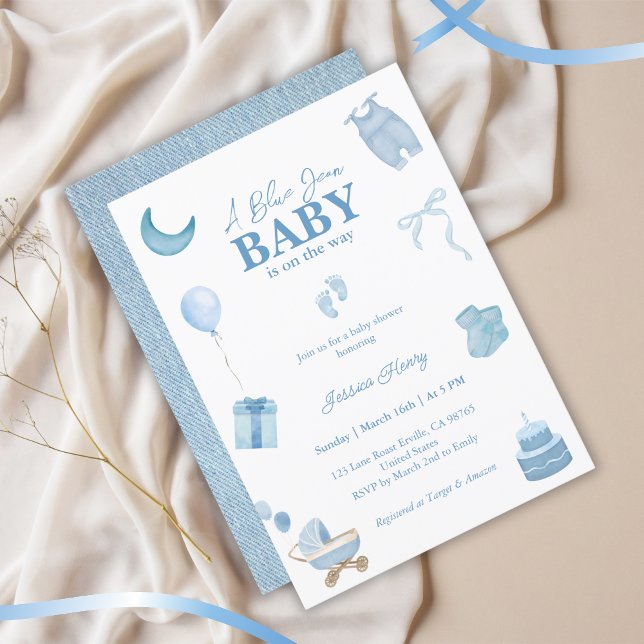 Invitación Azul minimalista Jean Baby Denim Baby Shower (Subido por el creador)
