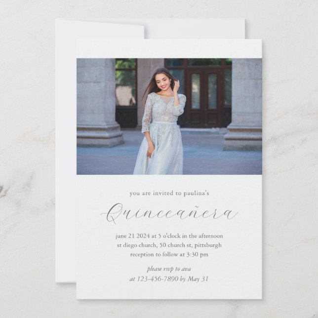 Invitación Azul mínimo 15 años cumpleaños Quinceañera Foto (Anverso)