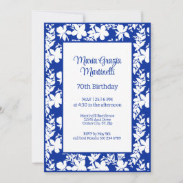 Invitación Azul Moda elegante | Cumpleaños del patrón floral 