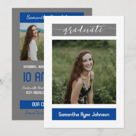 Invitación Azul Moderno Bloque 3-Foto Graduación