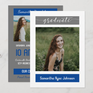 Invitación Azul Moderno Bloque 3-Foto Graduación
