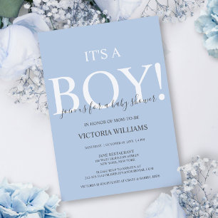 Invitación Azul moderno es un Baby Shower de tipografía de ni