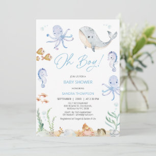 Invitación Azul moderno Oh niño bajo el mar Baby Shower