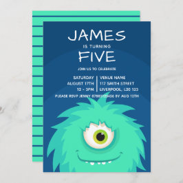 Invitación Azul Monstruo Pequeño