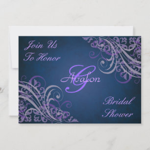 Invitación Azul morado barroco flor marital