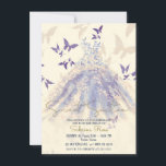 Invitación Azul morado marfil mariposa vestido de baile dulce<br><div class="desc">Personalizar para cualquier evento</div>