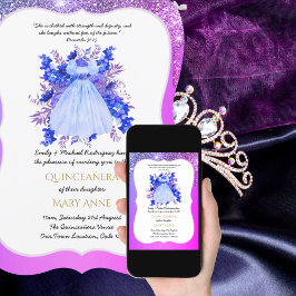 Invitación Azul morado Quinceañera AZUL Floral Elegante
