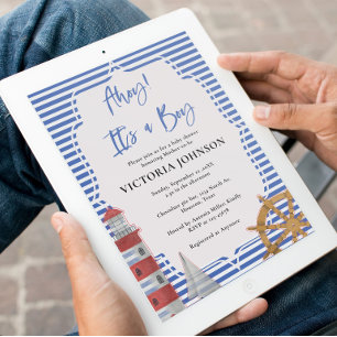 Invitación Azul Náutico Ahoy Es un Niño Fiesta de Bebé
