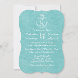 Invitación Azul Náutico Turquesa Ancla de Barco Boda Teal