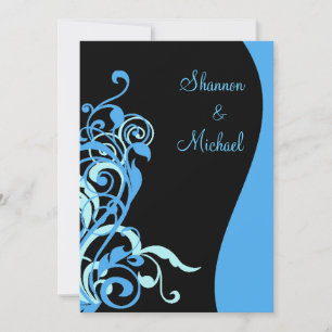 Invitación azul negra de la boda del remolino