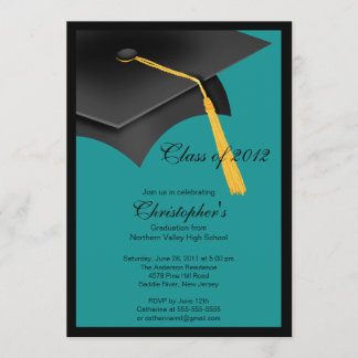 Invitación azul negra de la fiesta de graduación