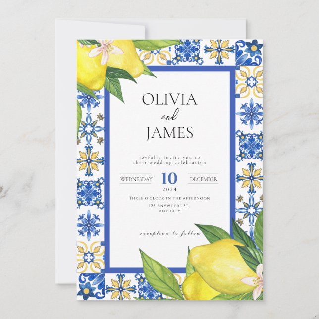 Invitación Azul negrita Italia Positano Lemon (Anverso)