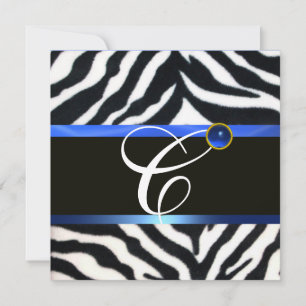 Invitación AZUL NEGRO BLANCO CEBRA PIEL MONOGRAMA, Zafiro