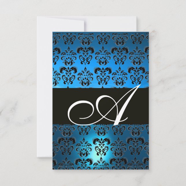 INVITACIÓN AZUL NEGRO BLANCO DAMASCO MONOGRAMA (Anverso)