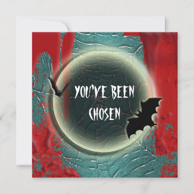 Invitación Azul negro rojo de la luna del palo de Halloween (Anverso)