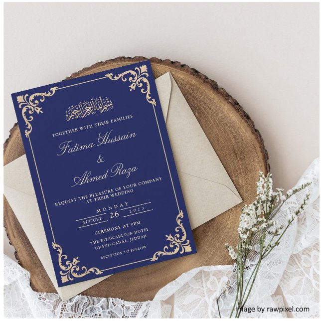 Invitación Azul Nikah Oro Boda musulmán islámico (Subido por el creador)