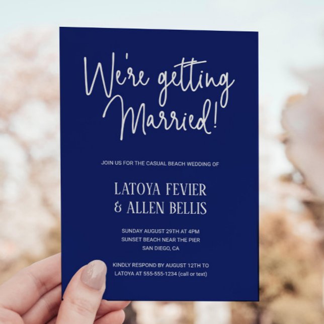 Invitación Azul Nos estamos casando con Casual Beach Wedding (Subido por el creador)