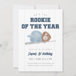 Invitación Azul Novato del Año Béisbol Primer Cumpleaños