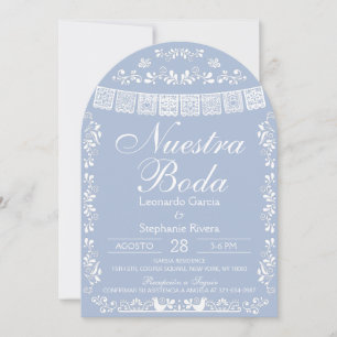 Invitación Azul Nuestra Boda Papel Picado Boda Española