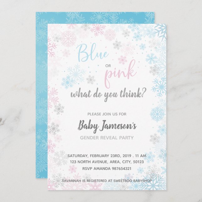 Invitación Azul o rosa | Baby Shower de revelación de género  (Anverso / Reverso)