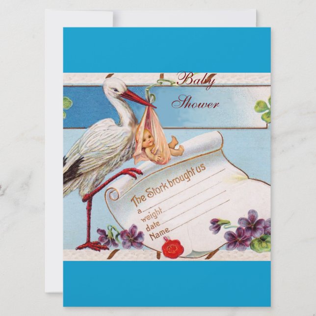 INVITACIÓN AZUL OLVIDARME NOTAS, HISTORIAL BABY SHOWER MONOGR (Anverso)