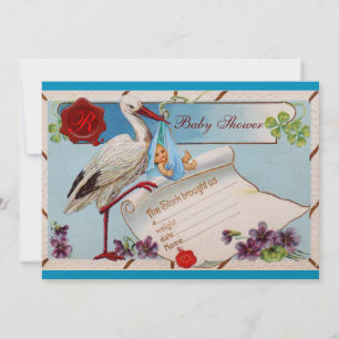 INVITACIÓN AZUL OLVIDARME NOTAS, HISTORIAL BABY SHOWER MONOGR