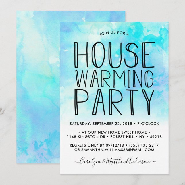 Invitación Azul Ombre acuático Fiesta de calentamiento de la  (Anverso / Reverso)