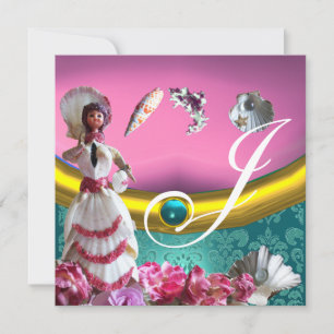 INVITACIÓN AZUL ORO AQUAMARINE DAMASK BEACH BODA MONOGRAM