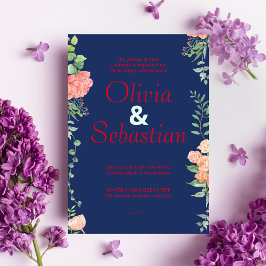 Invitación Azul oscuro con una elegante boda de tipografía ro