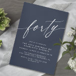 Invitación Azul oscuro de la marina | Elegante y simple 40 cu<br><div class="desc">Invitaciones de 40 años modernas y formales con el título "cuarenta" en un tipo de letra de guión. Fuente blanca sobre un fondo azul oscuro.</div>