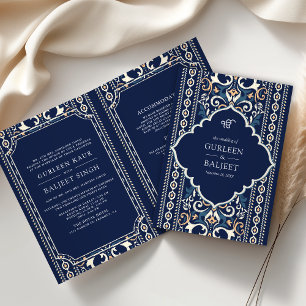 Invitación Azul Oscuro Ikat Enterizo para Boda Sikh