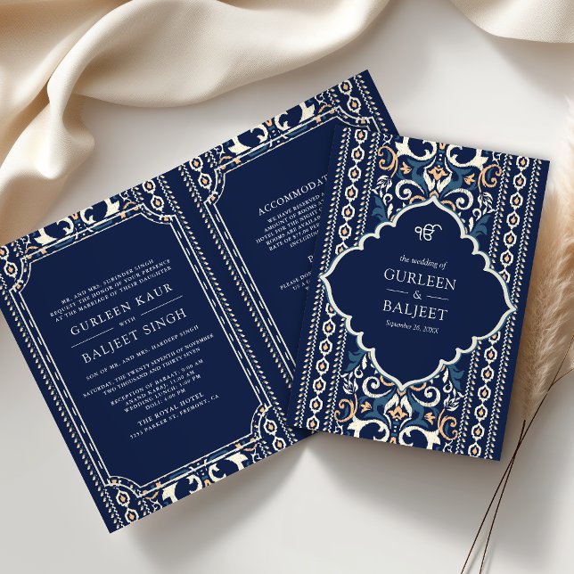 Invitación Azul Oscuro Ikat Enterizo para Boda Sikh (Subido por el creador)