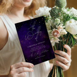 Invitación Azul oscuro morado color de agua mágico Boda de or