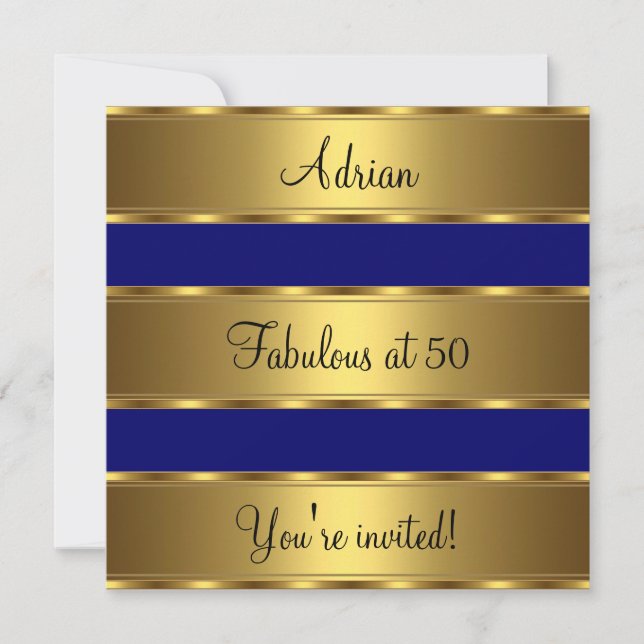 Invitación Azul oscuro y oro Fabuloso 50 cumpleaños (Anverso)