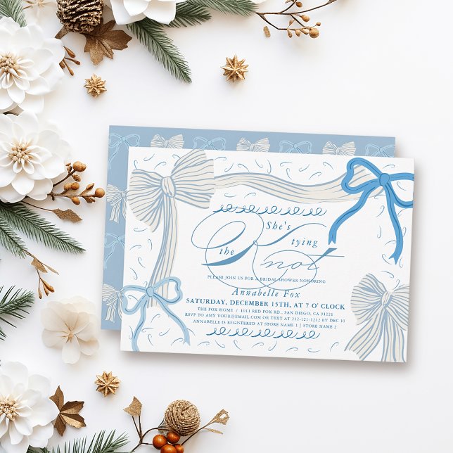 Invitación Azul pálido dobla que está atando la ducha nupcial (Subido por el creador)