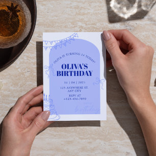 Invitación Azul pálido Moderno dulce 16 cumpleaños para Chica
