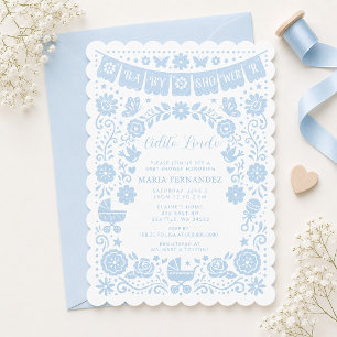 Invitación Azul Papel Picado Cielito Lindo Niño Baby Shower