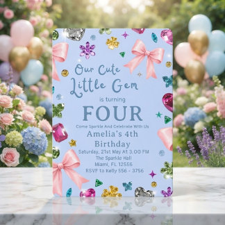Invitación azul para el 4º cumpleaños de Cute Litt