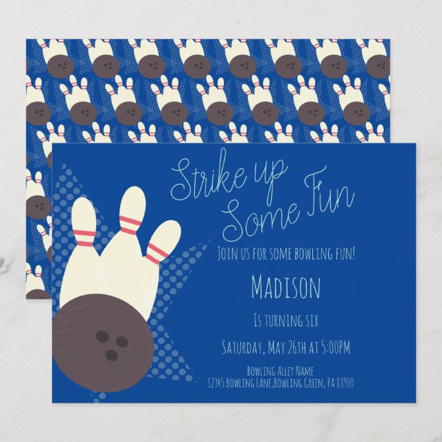 Invitación Azul para Fiesta de Cumpleaños en Boler (Anverso / Reverso)