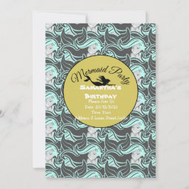 Invitación Azul para Fiesta de Sirena de Oro