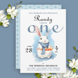 Invitación Azul Pastel Adorable Cumpleaños de algún conejito 