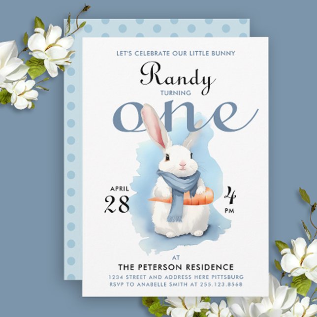 Invitación Azul Pastel Adorable Cumpleaños de algún conejito  (Subido por el creador)