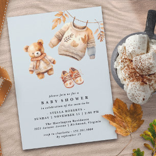 Invitación Azul pastel   Cute Modern Fall Baby Boy Shower
