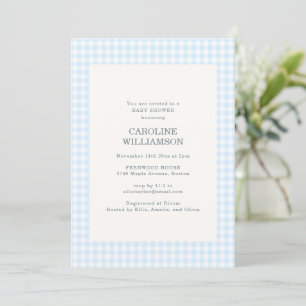 Invitación Azul Pastel de Cuadros Gingham Plaid Lindo Baby Sh