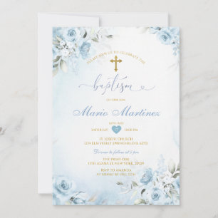 Invitación Azul Pastel Floral Lindo Niño Charro Bautizo Mexic