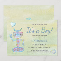Azul pastel robot lindo es una ducha de bebé niño
