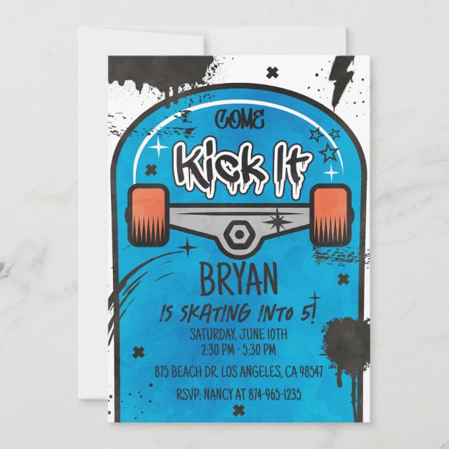 Invitación Azul patinador (Anverso)