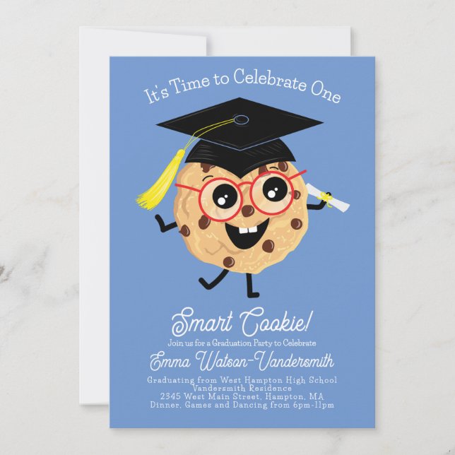 Invitación Azul Personalizado del Partido de Graduación Cute  (Anverso)