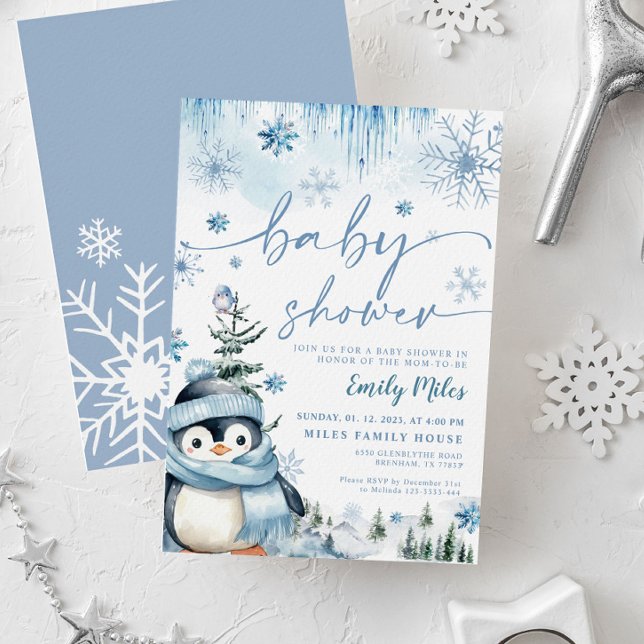 Invitación Azul pingüino de invierno de Baby Shower (Subido por el creador)